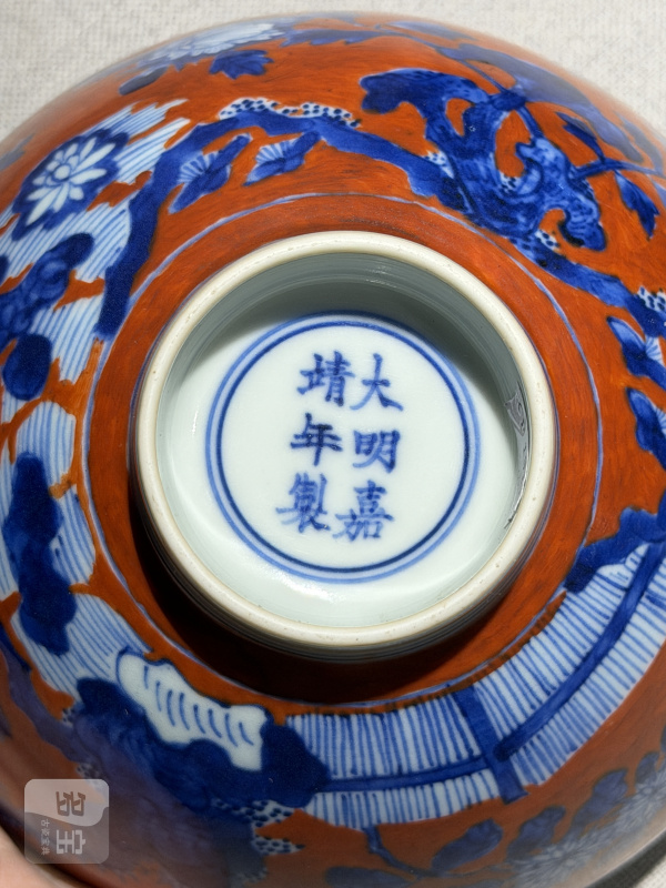 清康熙 青花矾红洞石花卉纹碗 - 图9